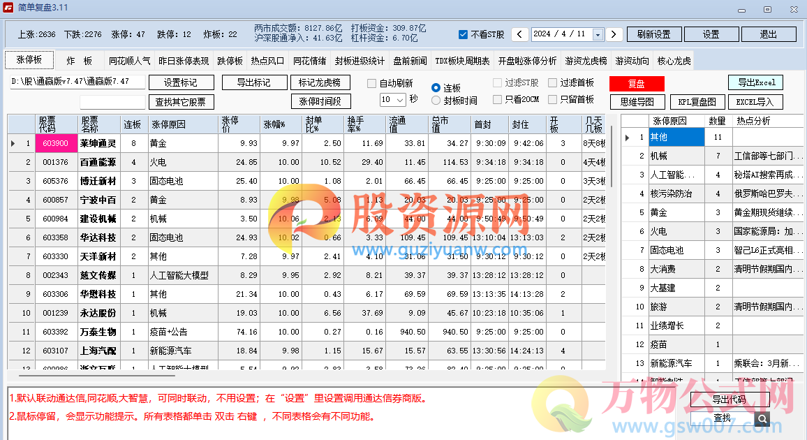 3.11简单复盘(全网最齐全,效率最高的股票复盘小工具）